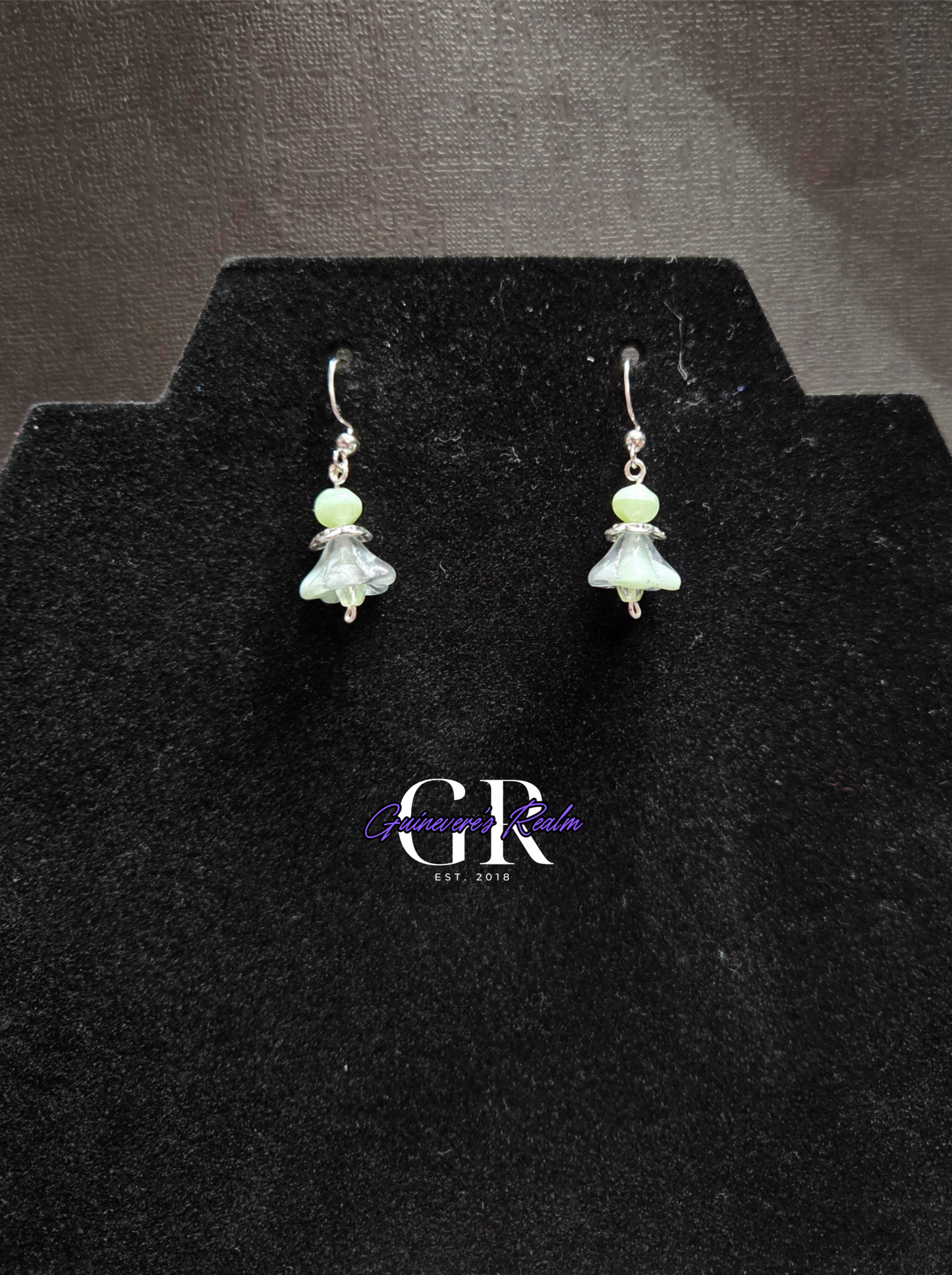 Uranium Glass Flower Earrings Green