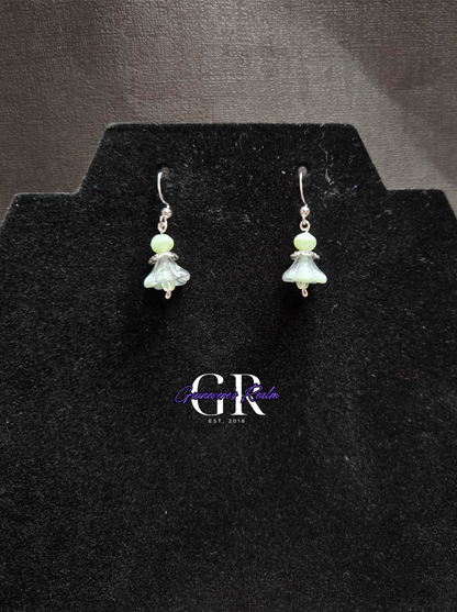 Uranium Glass Flower Earrings Green
