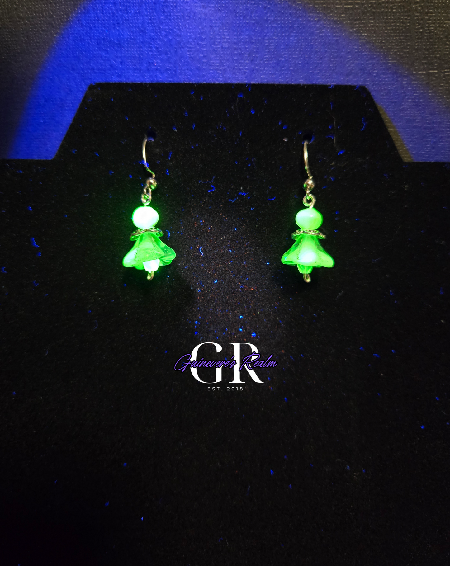 Uranium Glass Flower Earrings Green