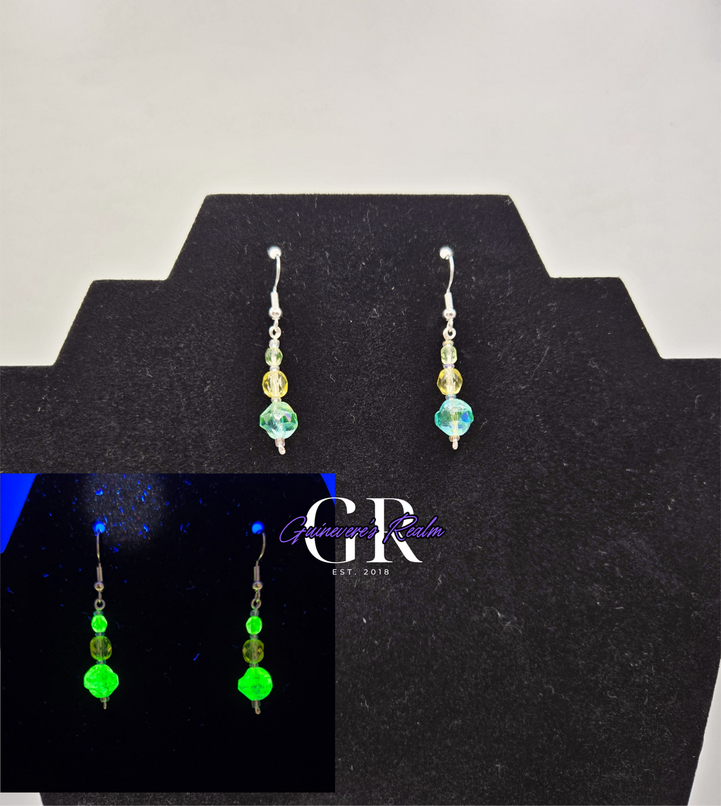Uranium Glass Earrings Blue Yellow