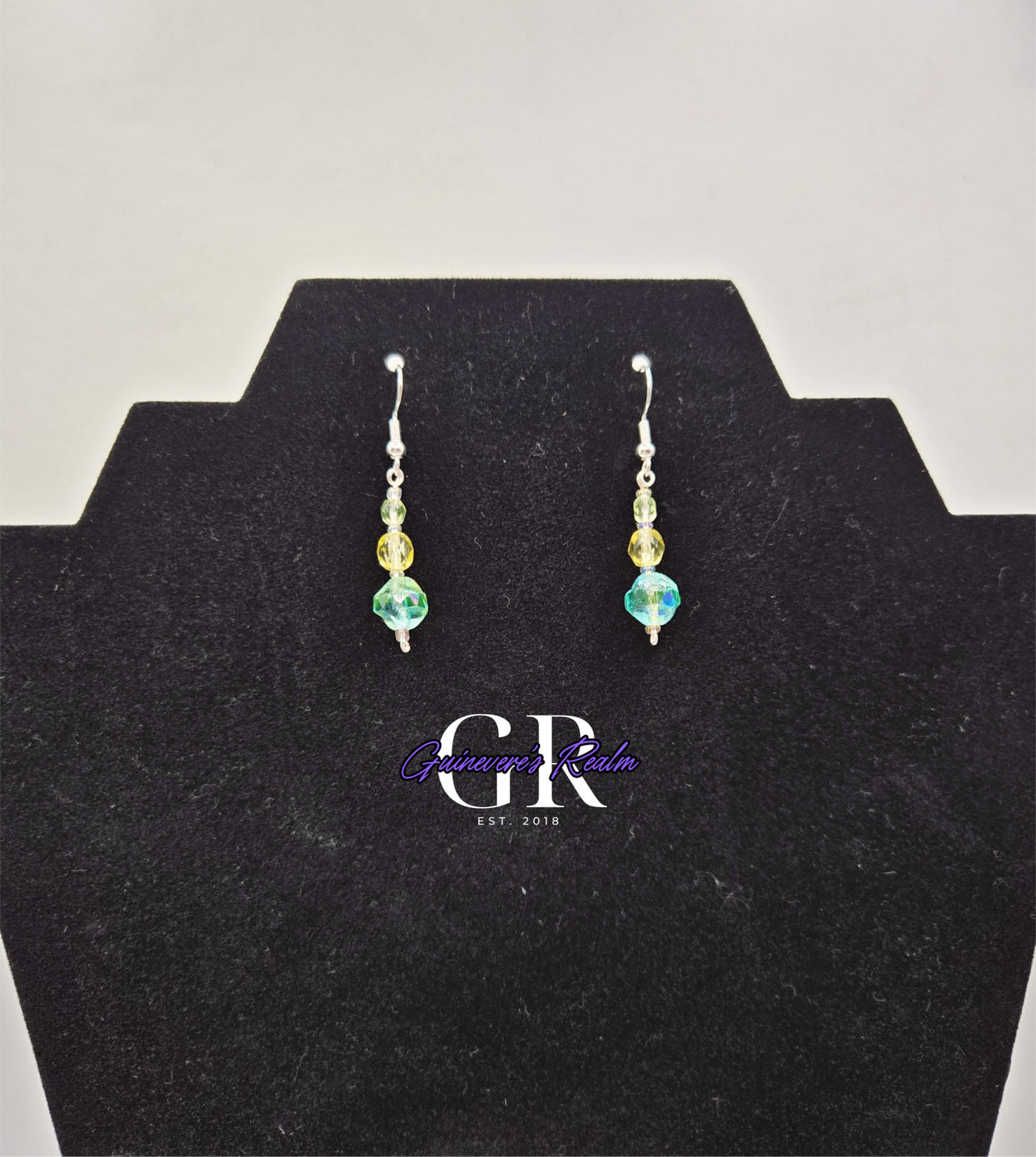 Uranium Glass Earrings Blue Yellow