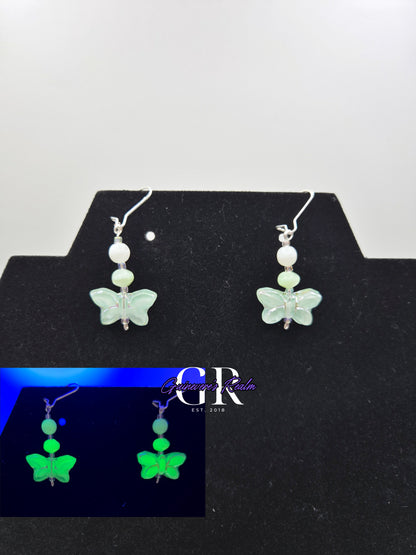 Uranium Glass Butterfly Earrings