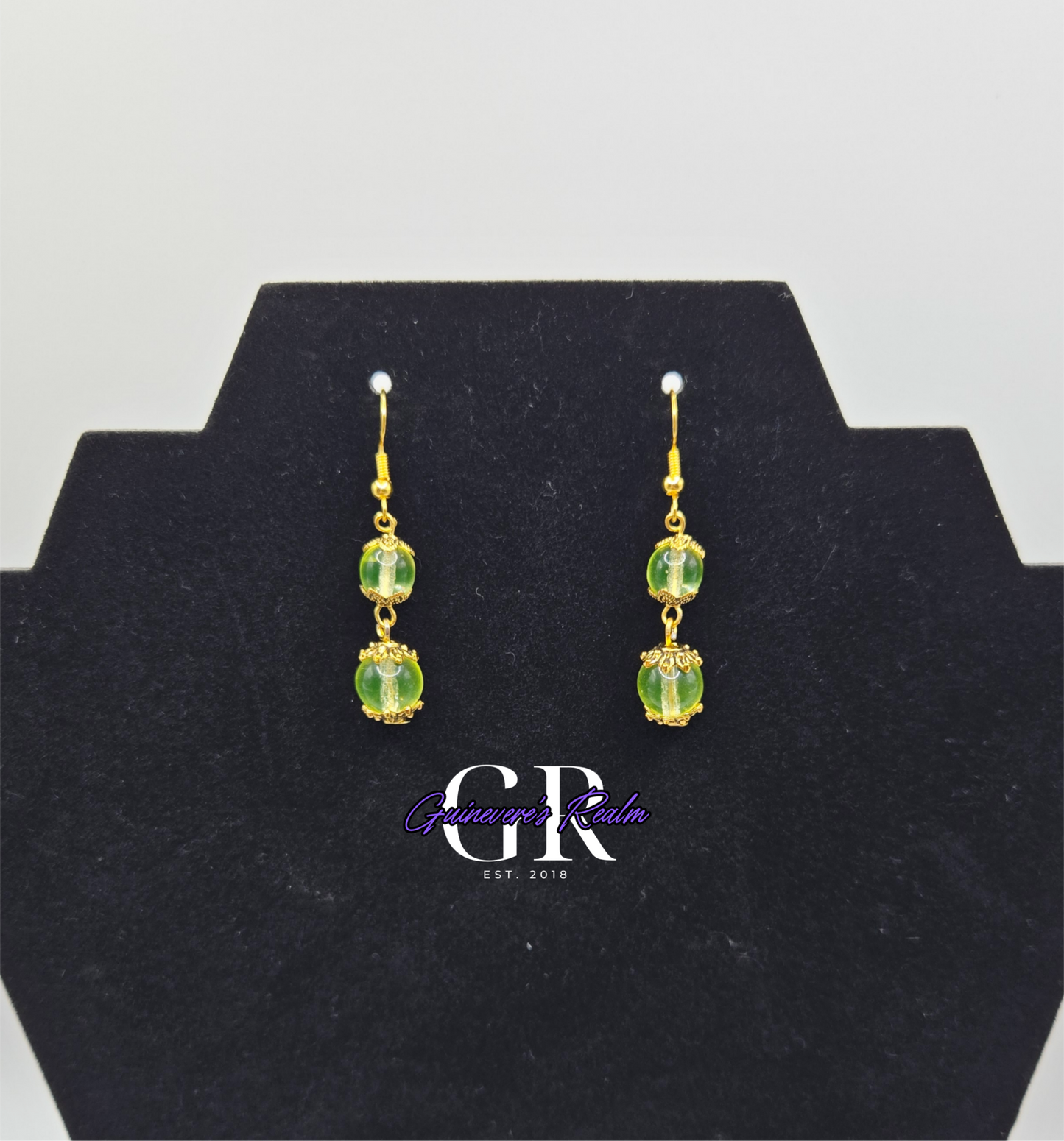 Uranium Glass Round Earrings Gold