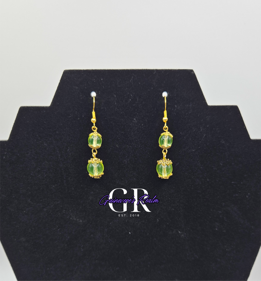 Uranium Glass Round Earrings Gold