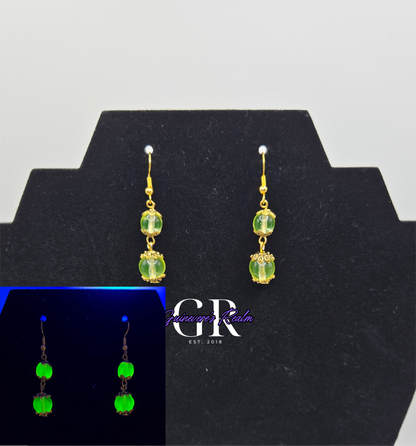 Uranium Glass Round Earrings Gold