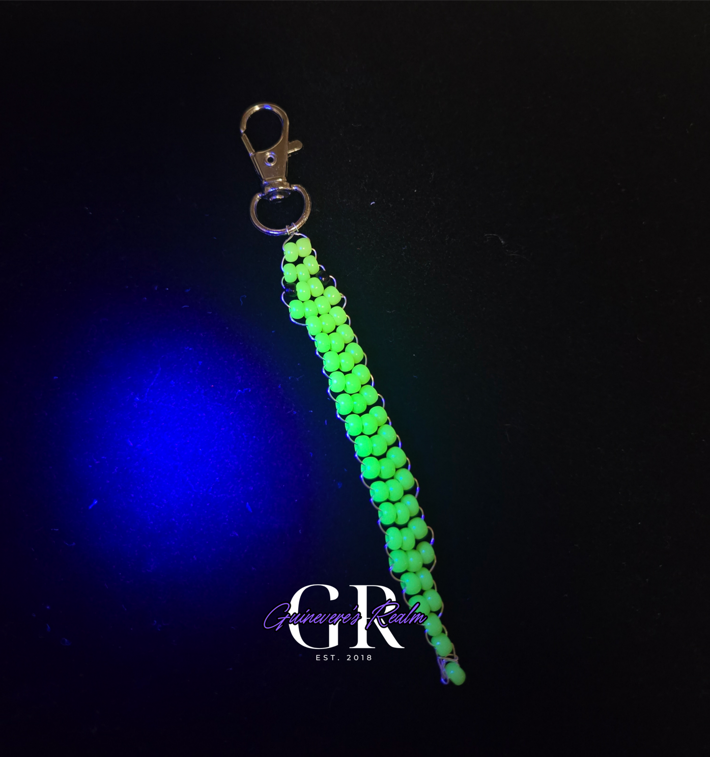 Uranium Glass Bead Snake Keychain