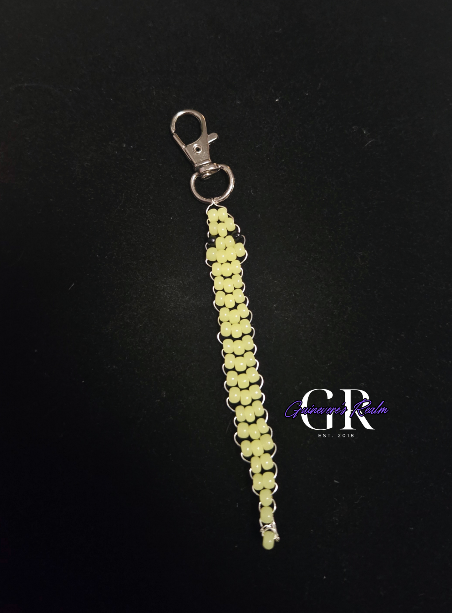 Uranium Glass Bead Snake Keychain