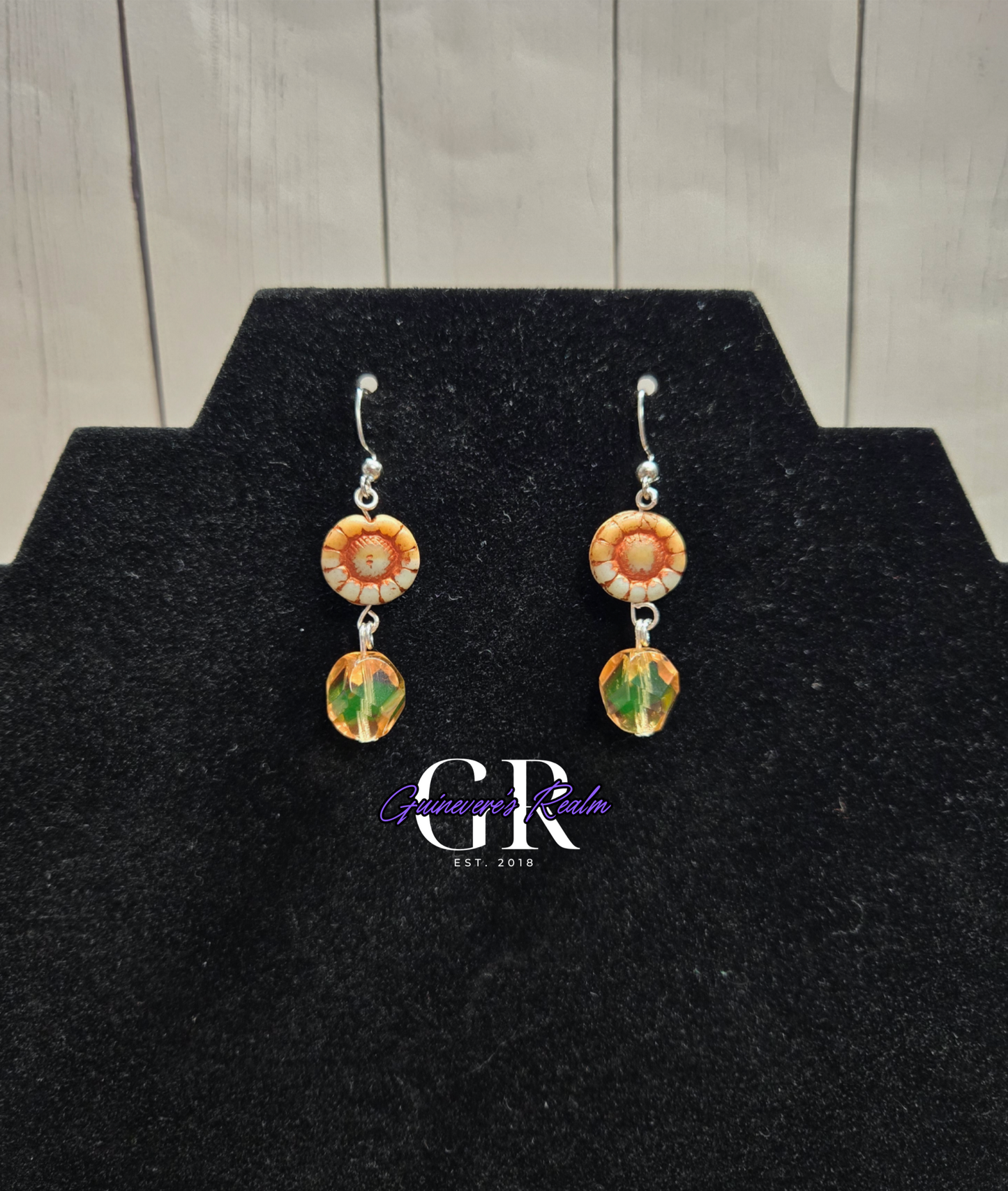 Uranium Glass Sunflower Earrings