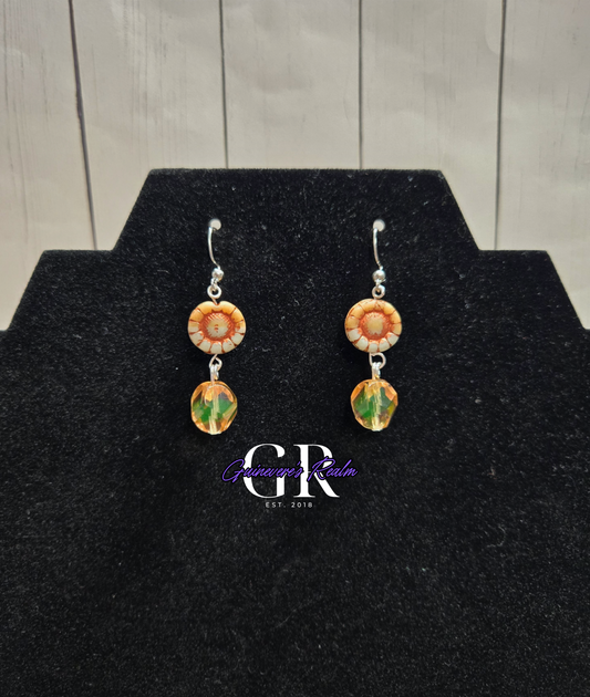 Uranium Glass Sunflower Earrings