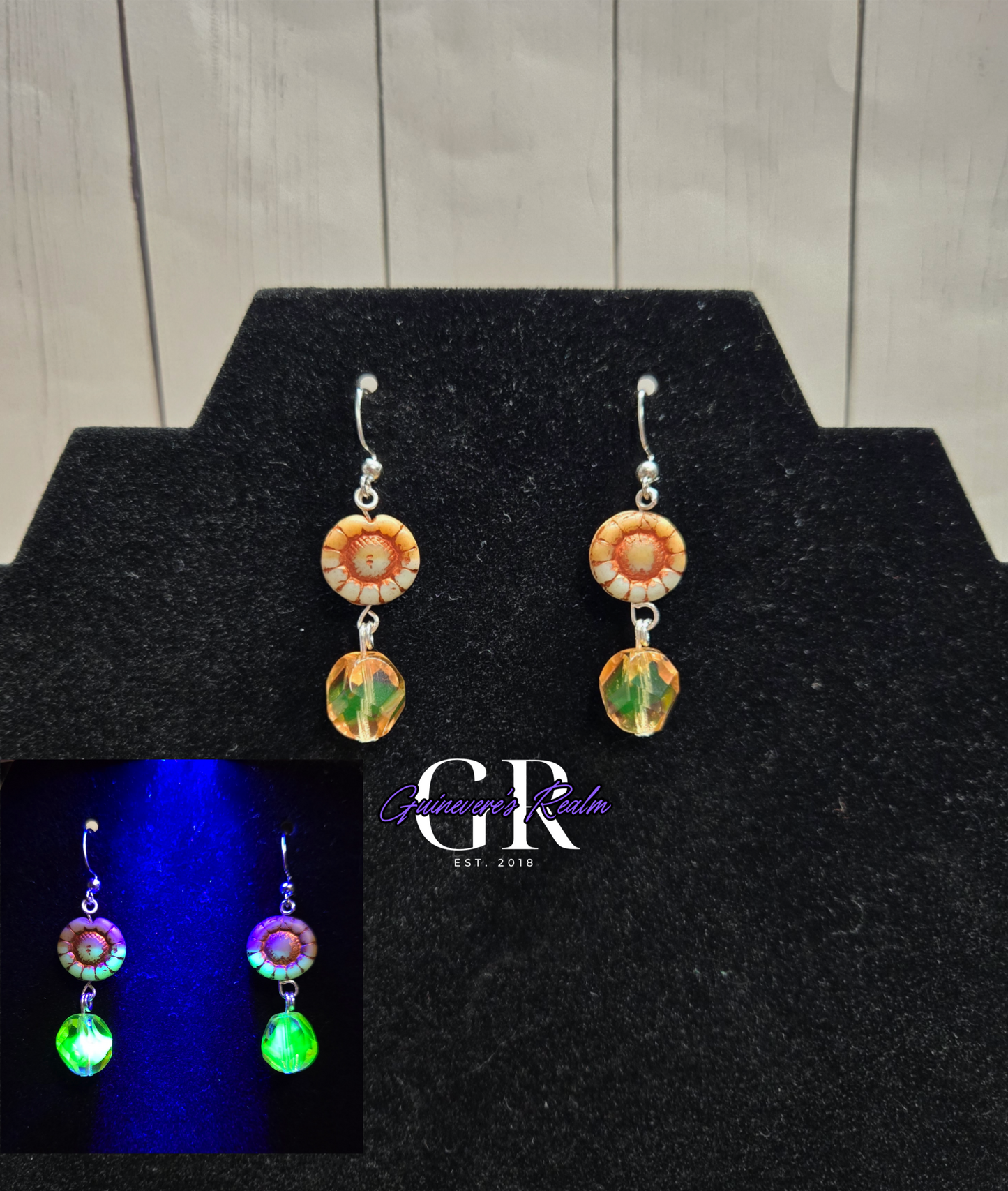 Uranium Glass Sunflower Earrings