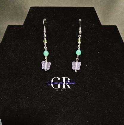 Uranium Glass Earrings Purple Butterfly