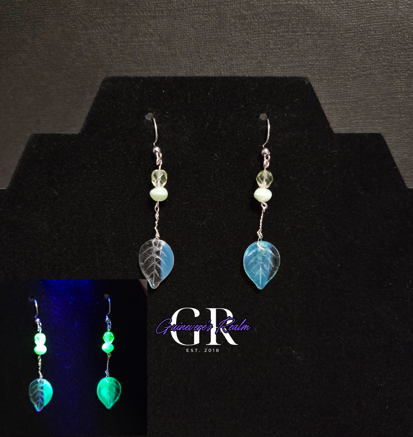 Uranium Glass Leaf Earrings