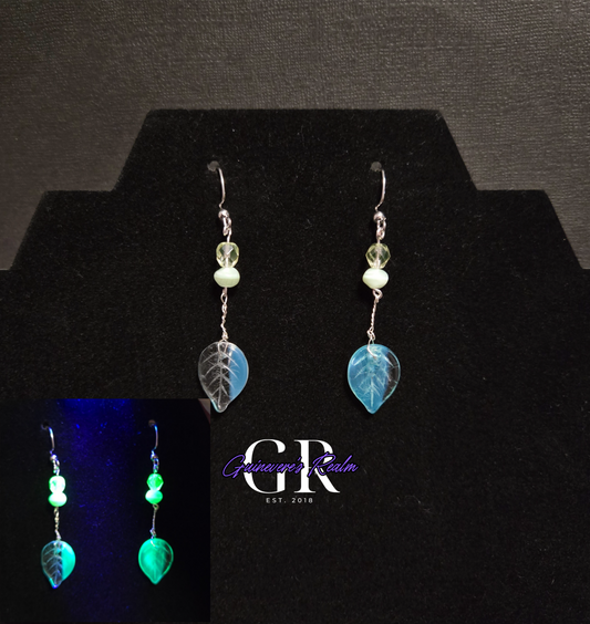 Uranium Glass Leaf Earrings