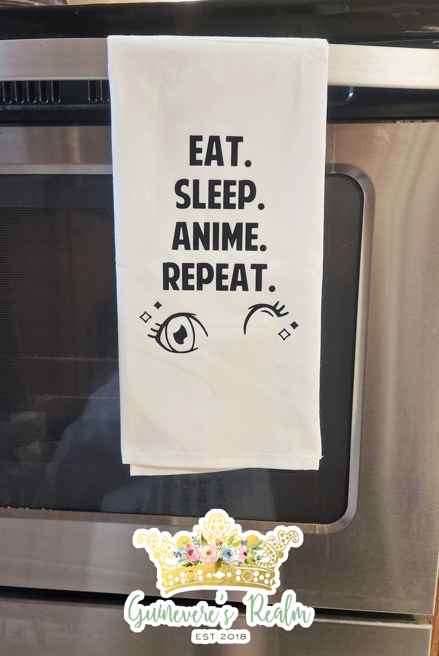Eat Sleep Anime Towel, Sorry I Can't I Have Too Much Anime to Watch Tea Towel
