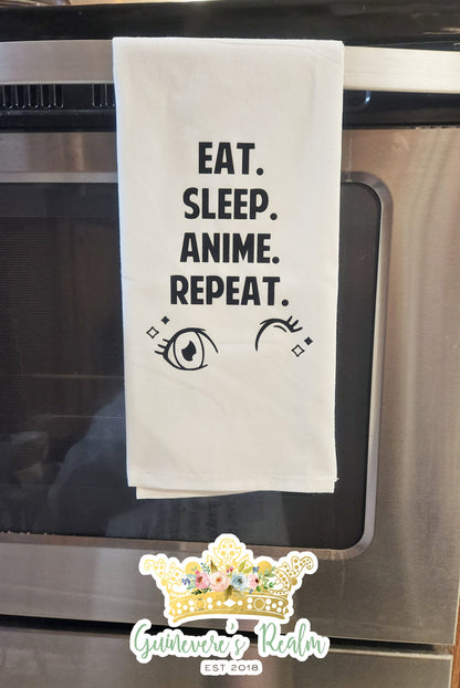 Eat Sleep Anime Towel, Sorry I Can't I Have Too Much Anime to Watch Tea Towel