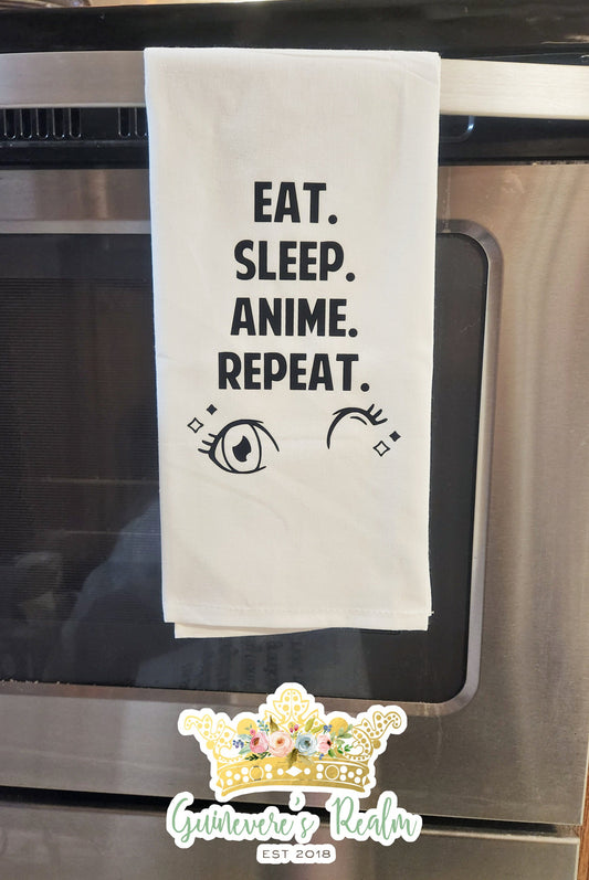 Eat Sleep Anime Towel, Sorry I Can't I Have Too Much Anime to Watch Tea Towel