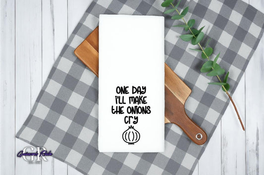 Funny 'Onions Cry' Flour Sack Tea Towel, Kitchen Decor