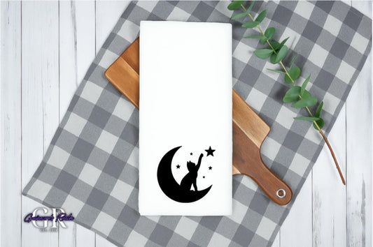 Cat Moon and Stars Tea Towel